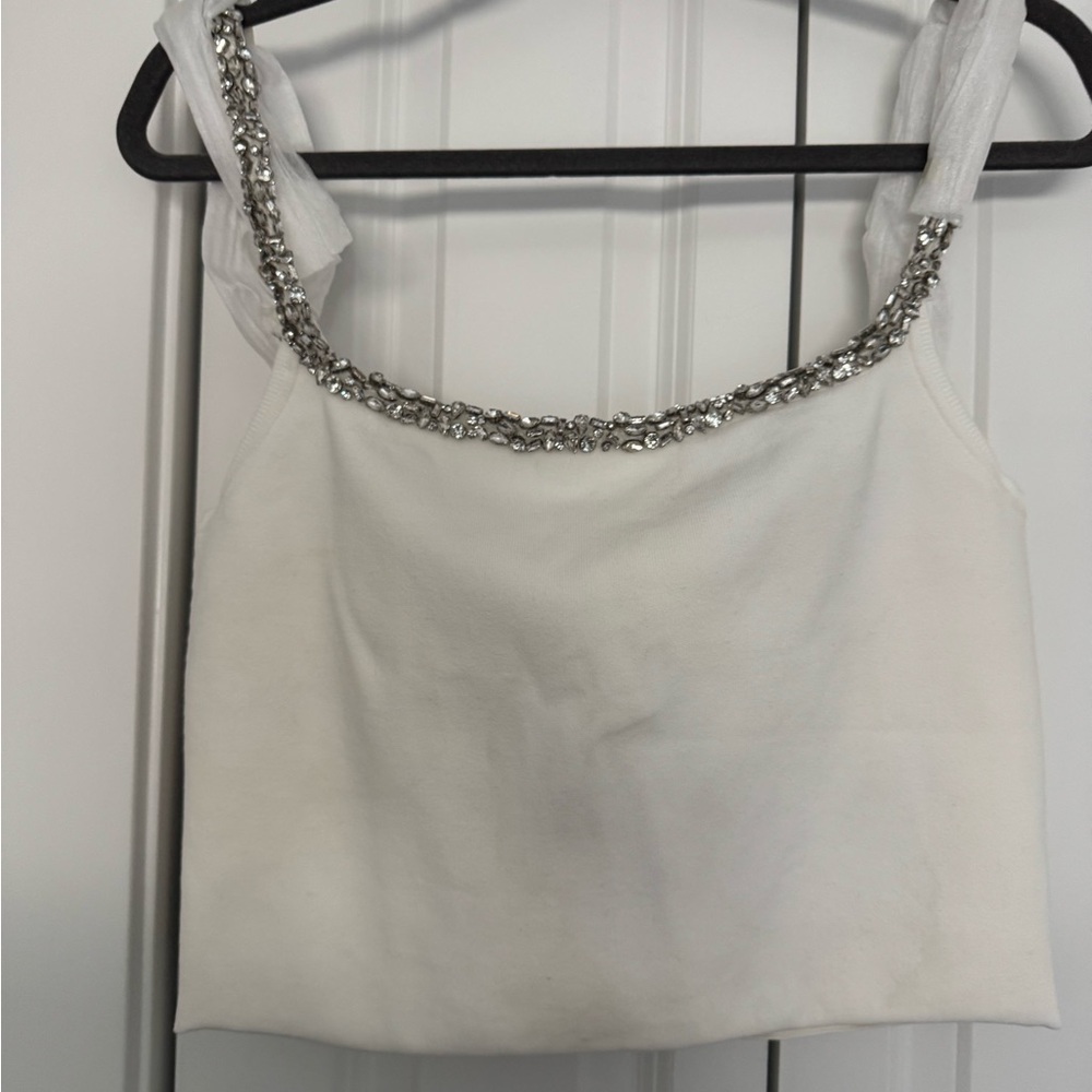 Jonathan Simkhai White Embellished Crop Camisole
